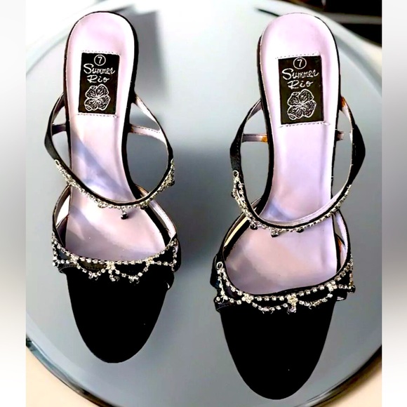 🪩SUMMER RIO🪩 DANGELING RHINESTONE STRAPPY SLING BACK 4” HEEL SANDALS NWOB - Picture 2 of 7